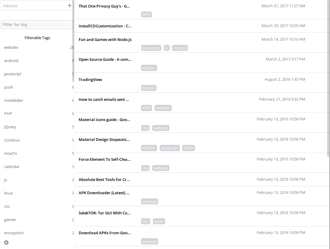 Bookmarks screenshot 1