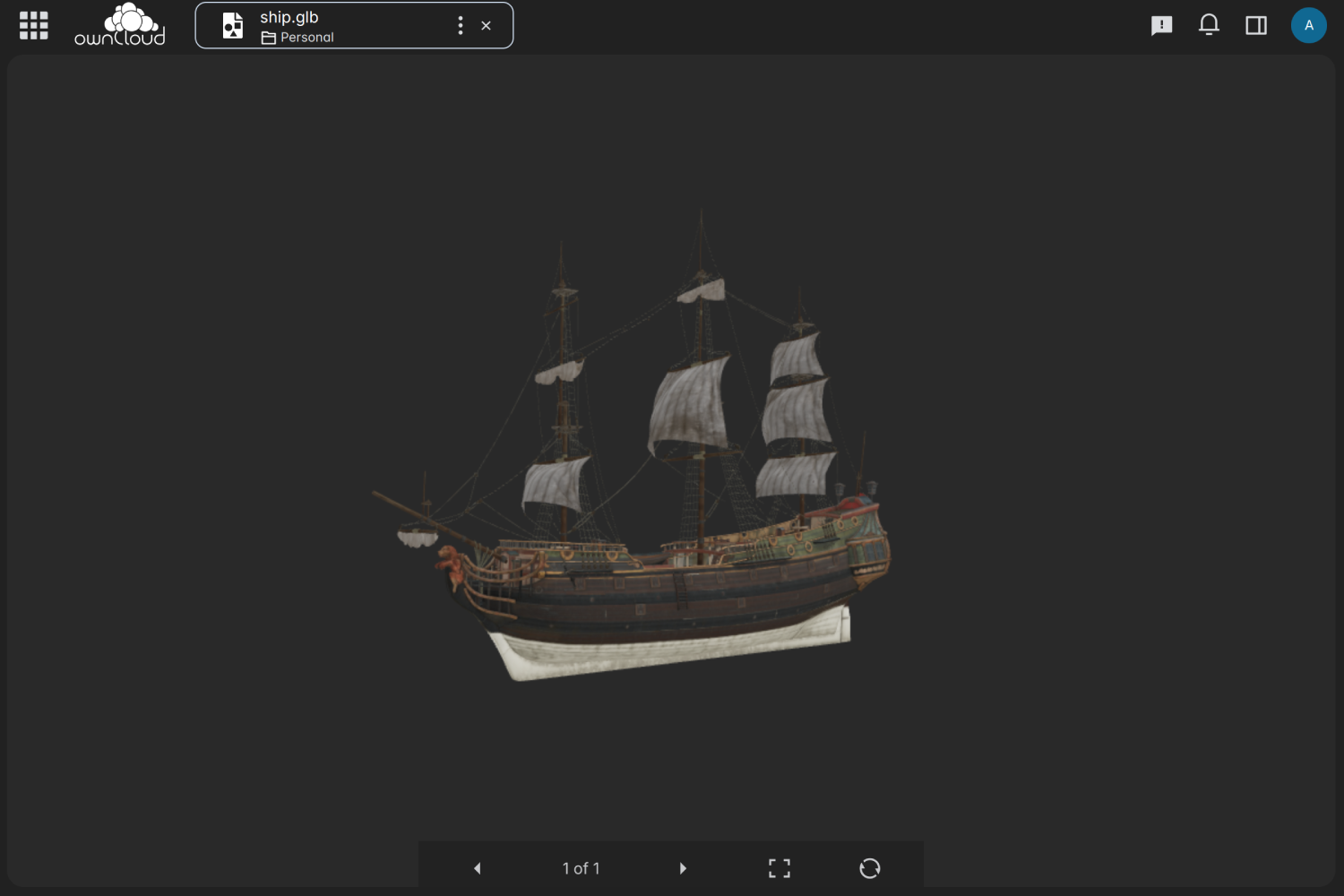 Side view of 3D ship model