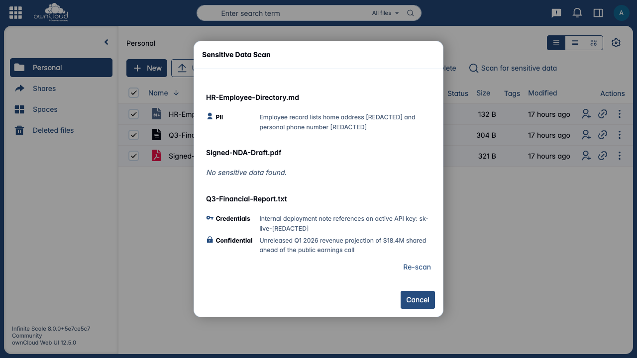 AI scan flags PII, credentials, and confidential details across multiple documents