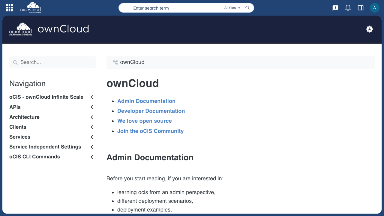 External tools open embedded directly inside ownCloud Web, no separate tab required