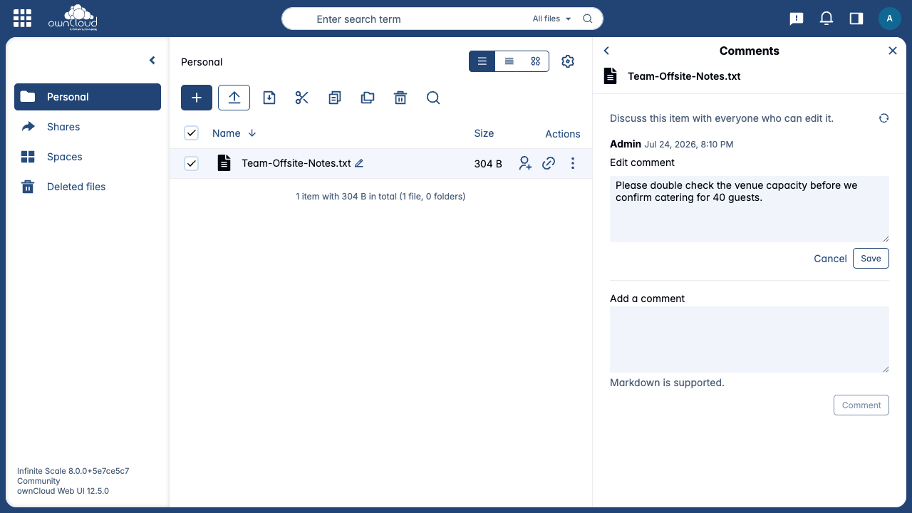 Editing your own comment opens an inline editor with Save and Cancel
