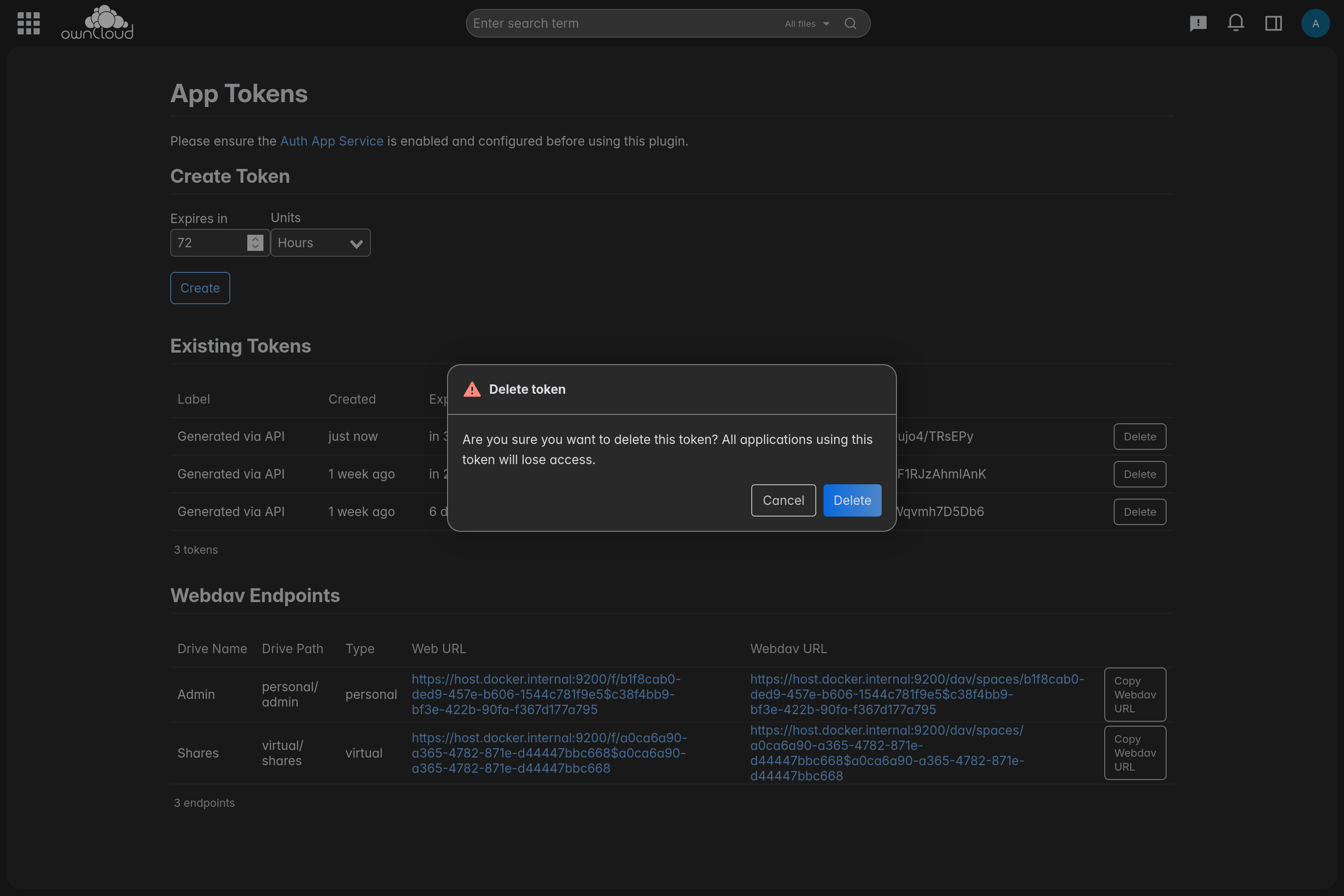 Manage and Delete App Tokens.