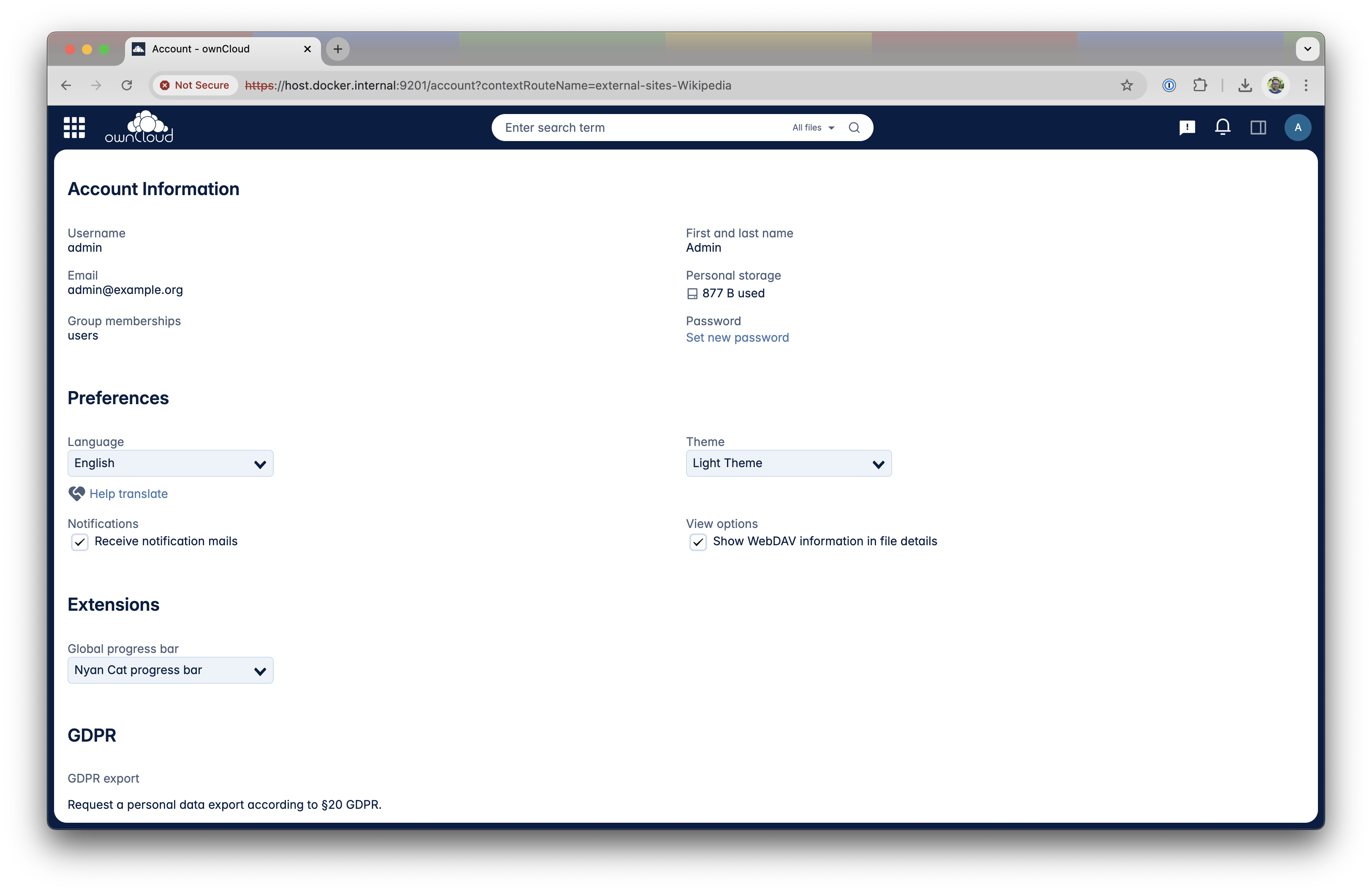 User settings