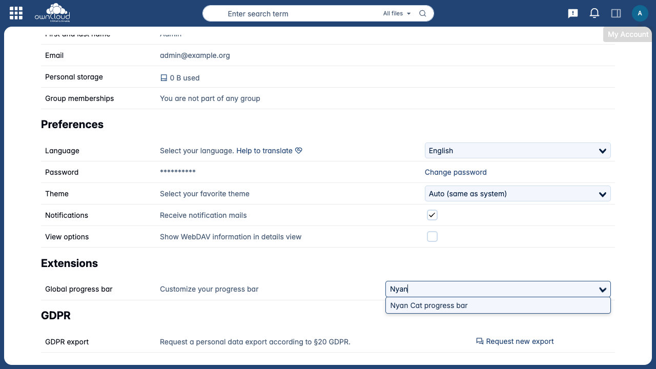 Pick the Nyan Cat progress bar from your account preferences