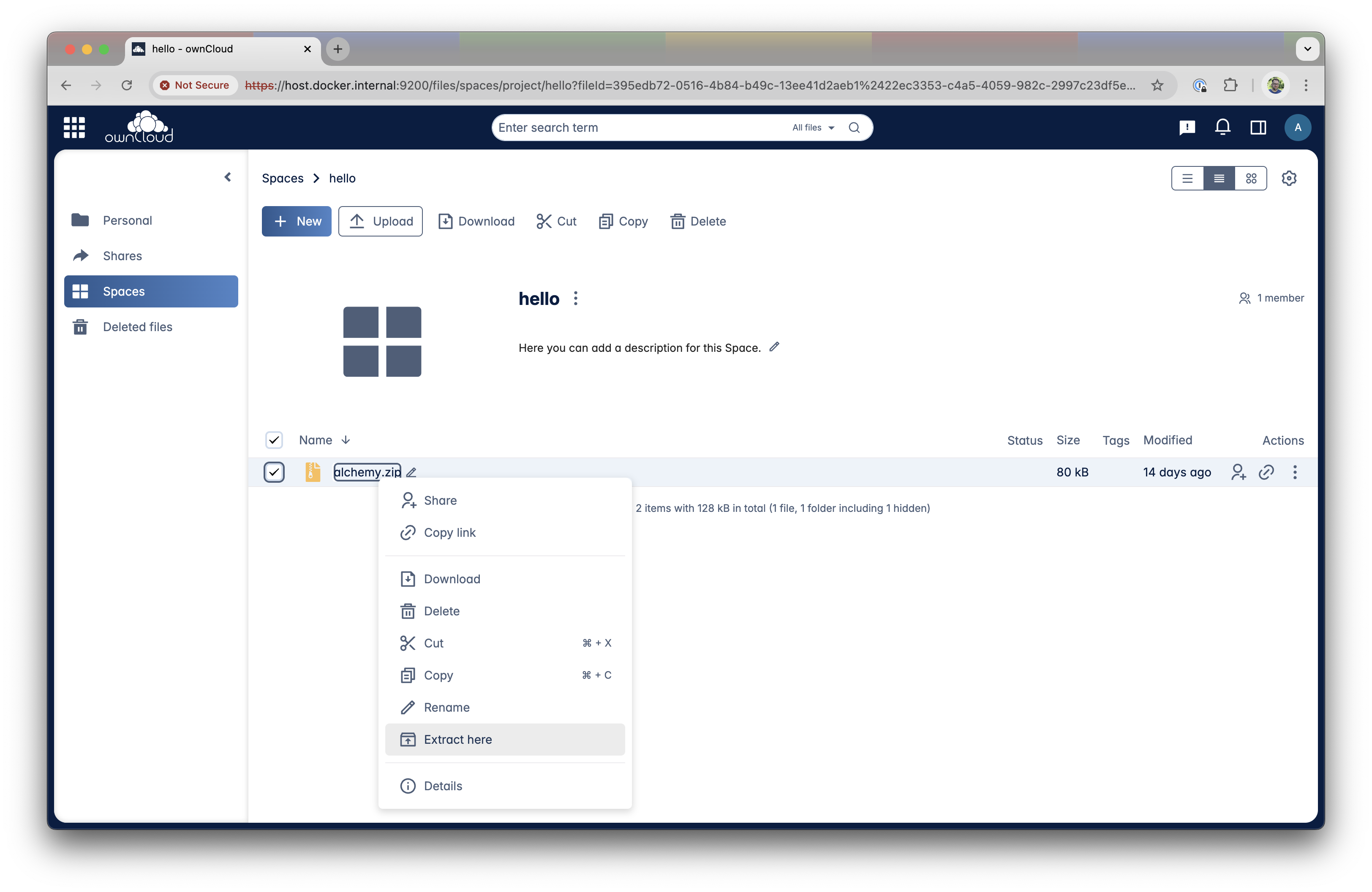 Unzip a .zip file in your ownCloud