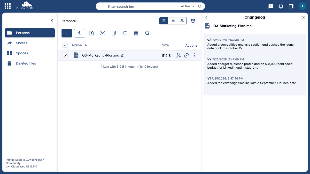 AI-written summaries of what changed appear next to each saved version